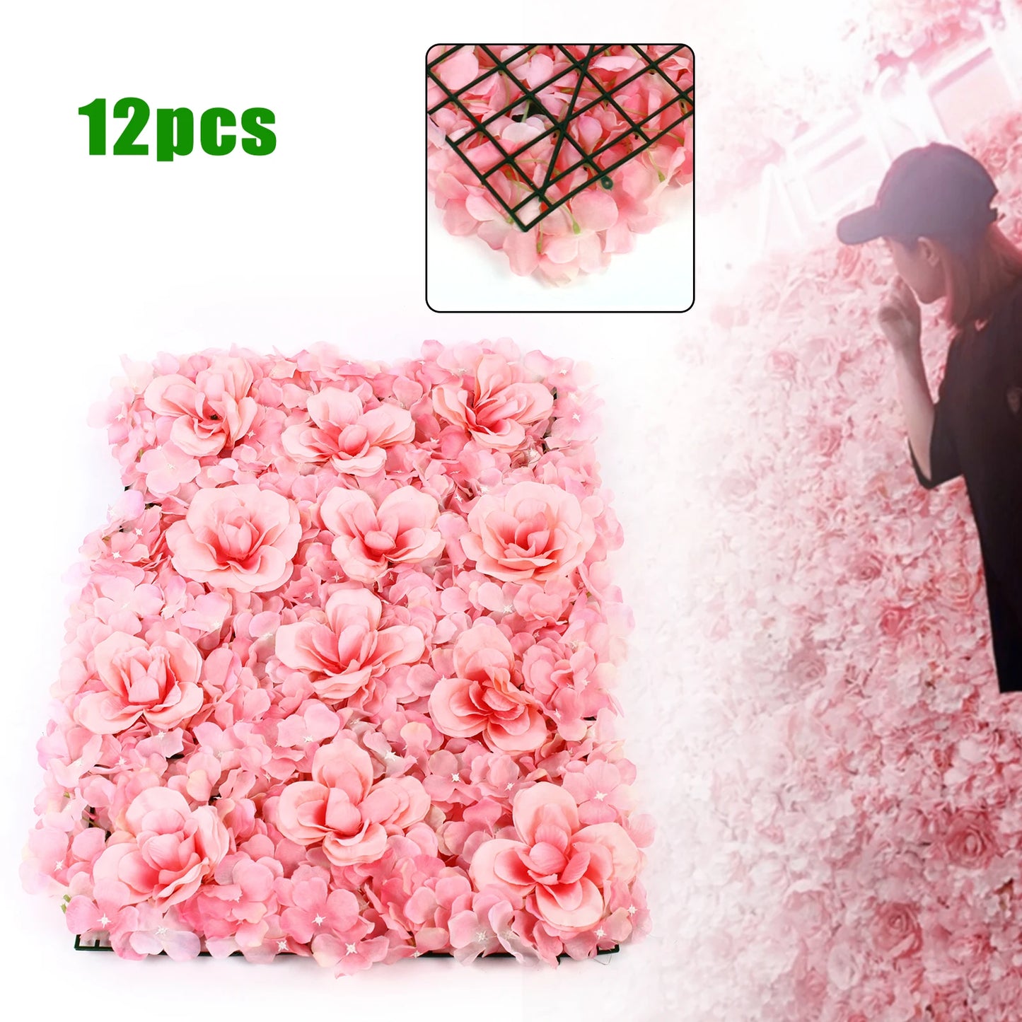 NONECN Roses And Hydrangea Wall Backdrop Panels For Wedding