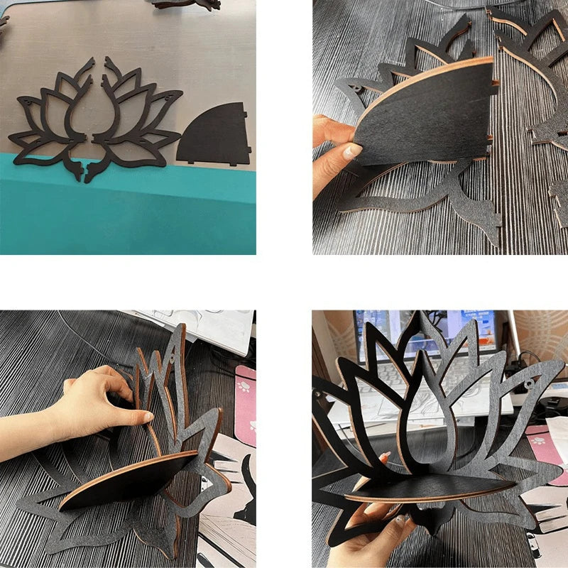 Wooden Lotus Hollow Decorative Rack Aromatherapy Organizer Wall Shelf