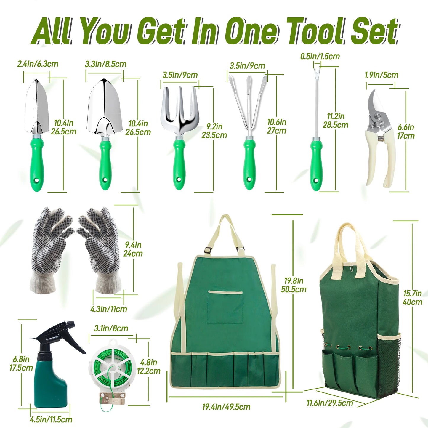 Garden Tool Set With Organizer Handbag For Digging Planting Pruning