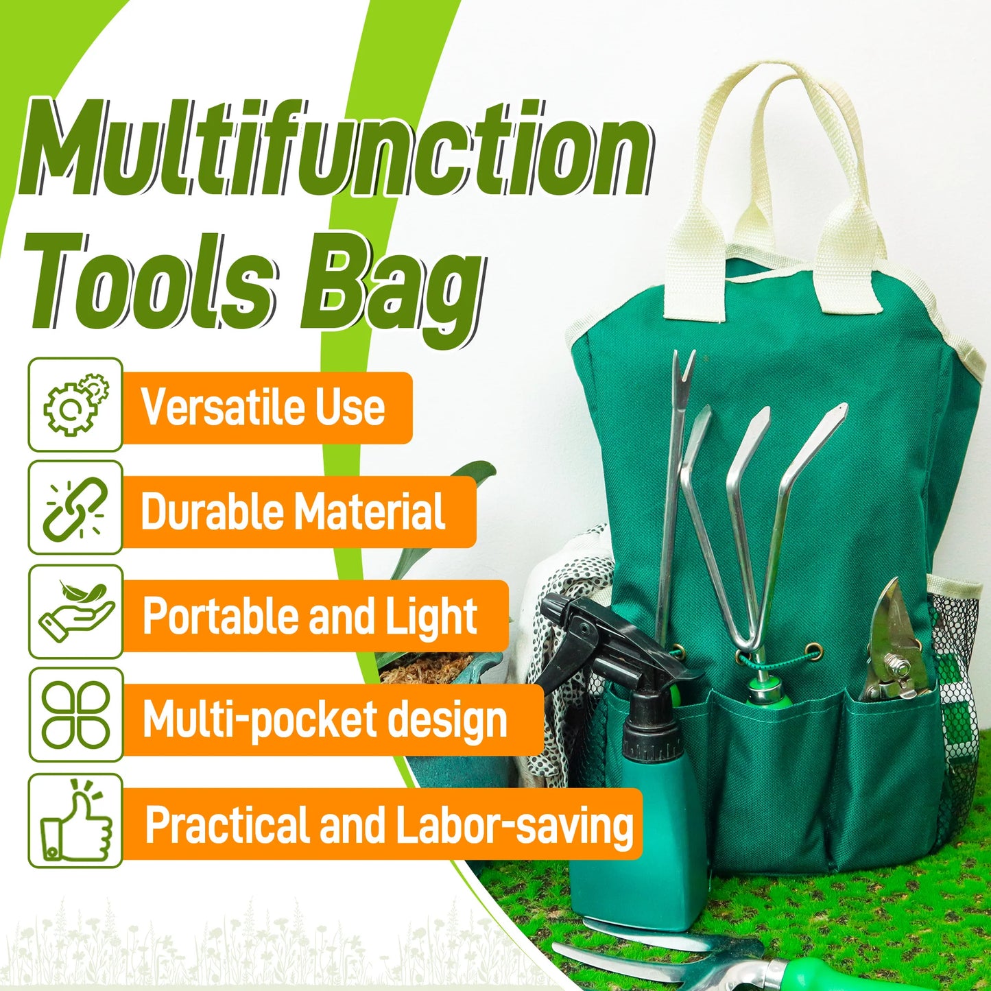 Garden Tool Set With Organizer Handbag For Digging Planting Pruning