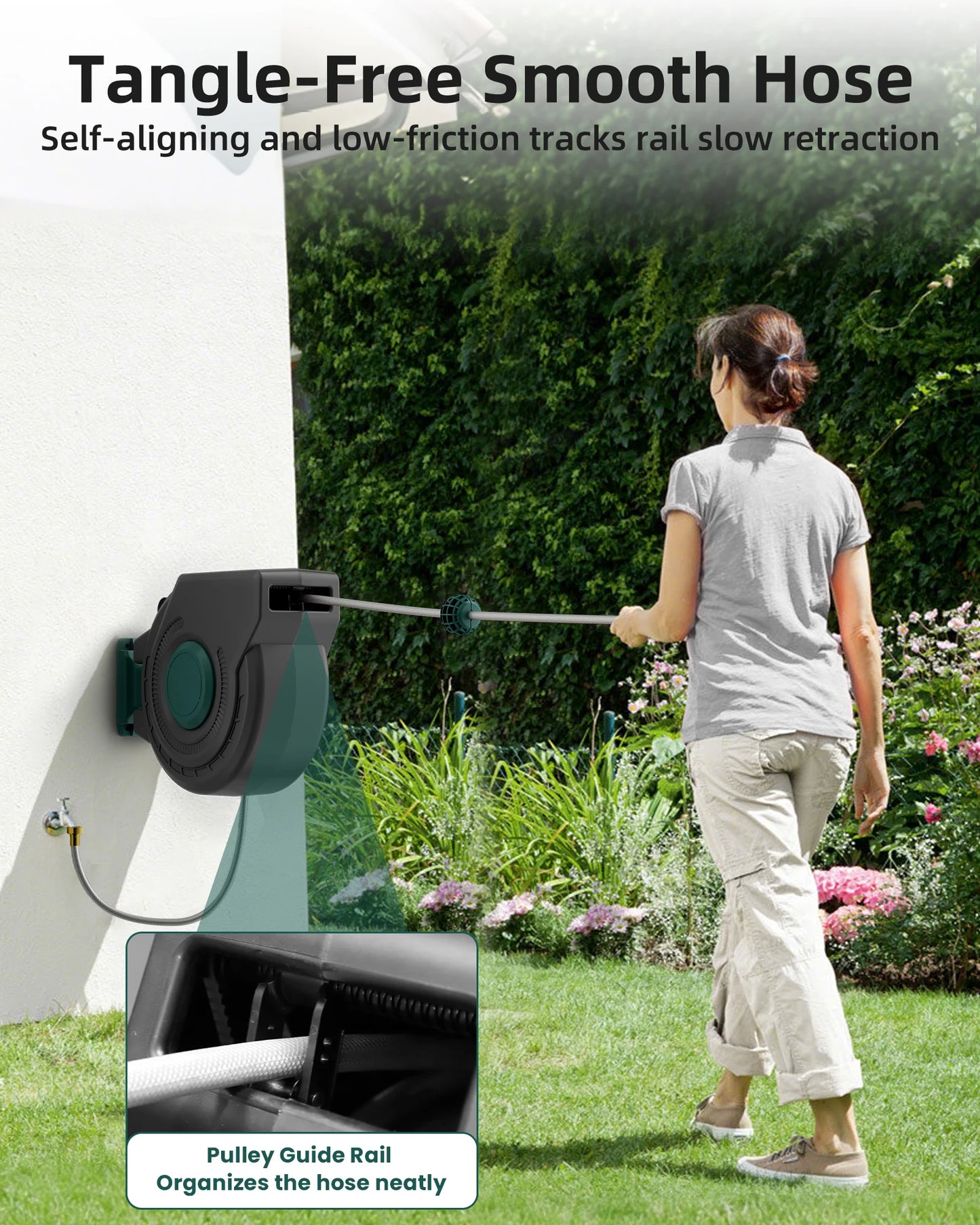 Retractable Garden Hose Reel Wall Mount Auto Rewind Swivel