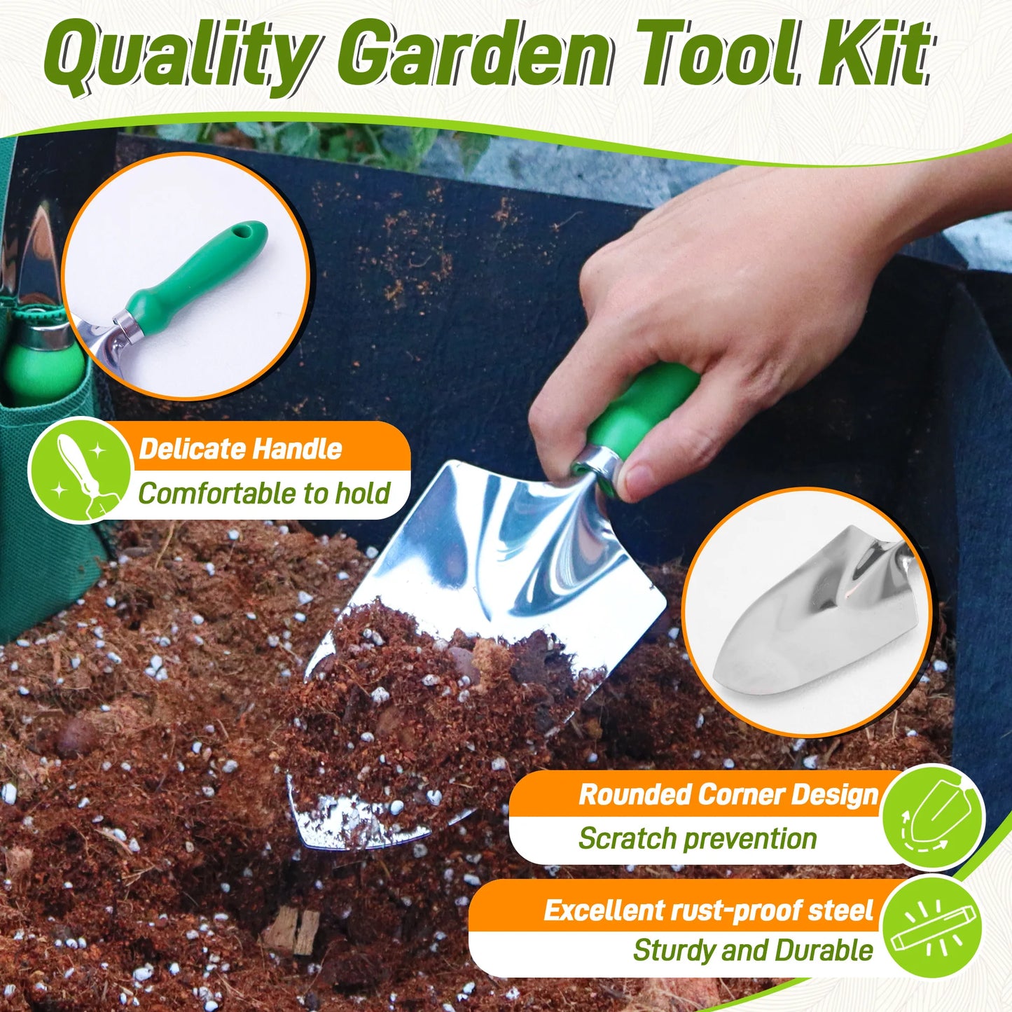 Garden Tool Set With Organizer Handbag For Digging Planting Pruning