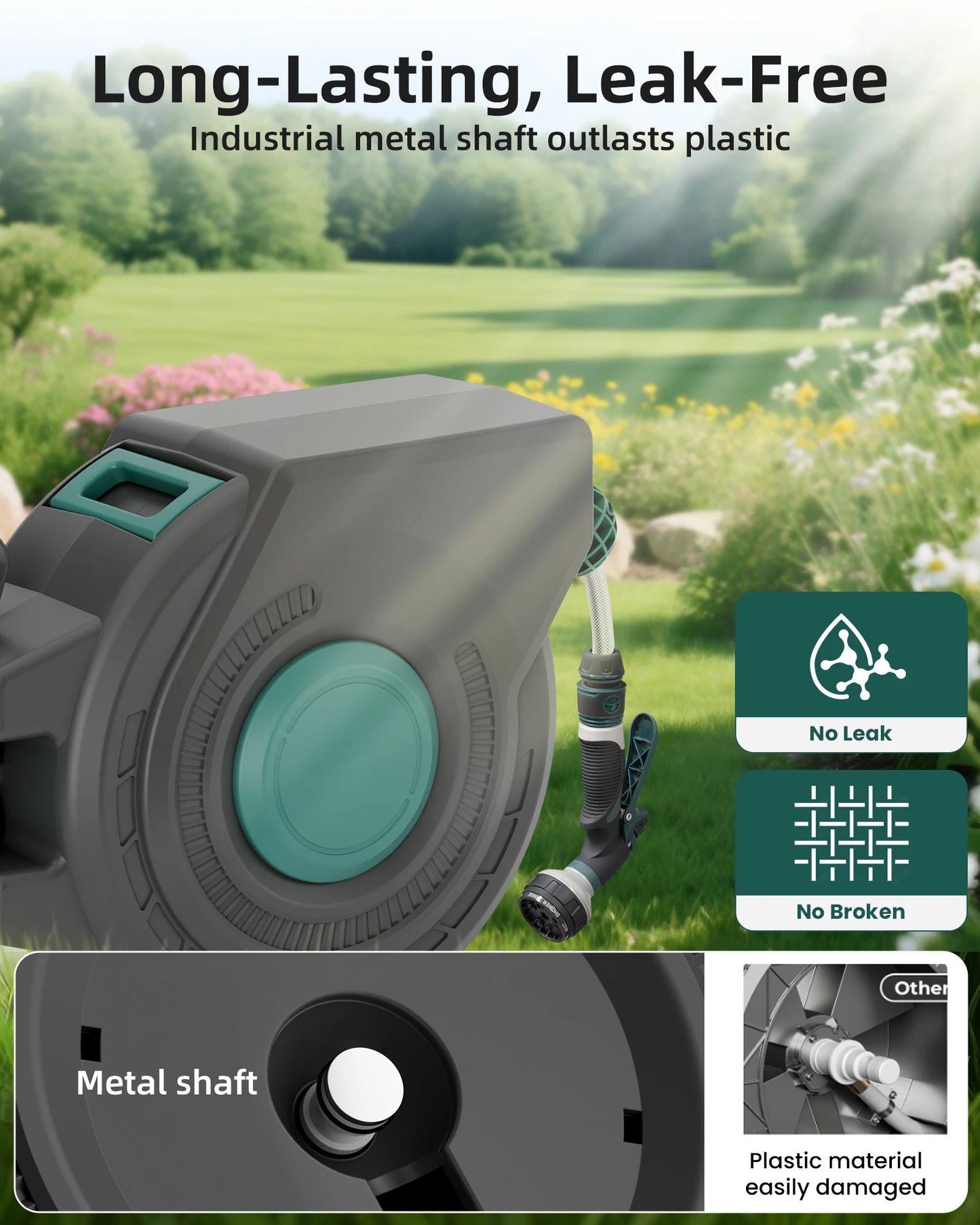 Retractable Garden Hose Reel Wall Mount Auto Rewind Swivel