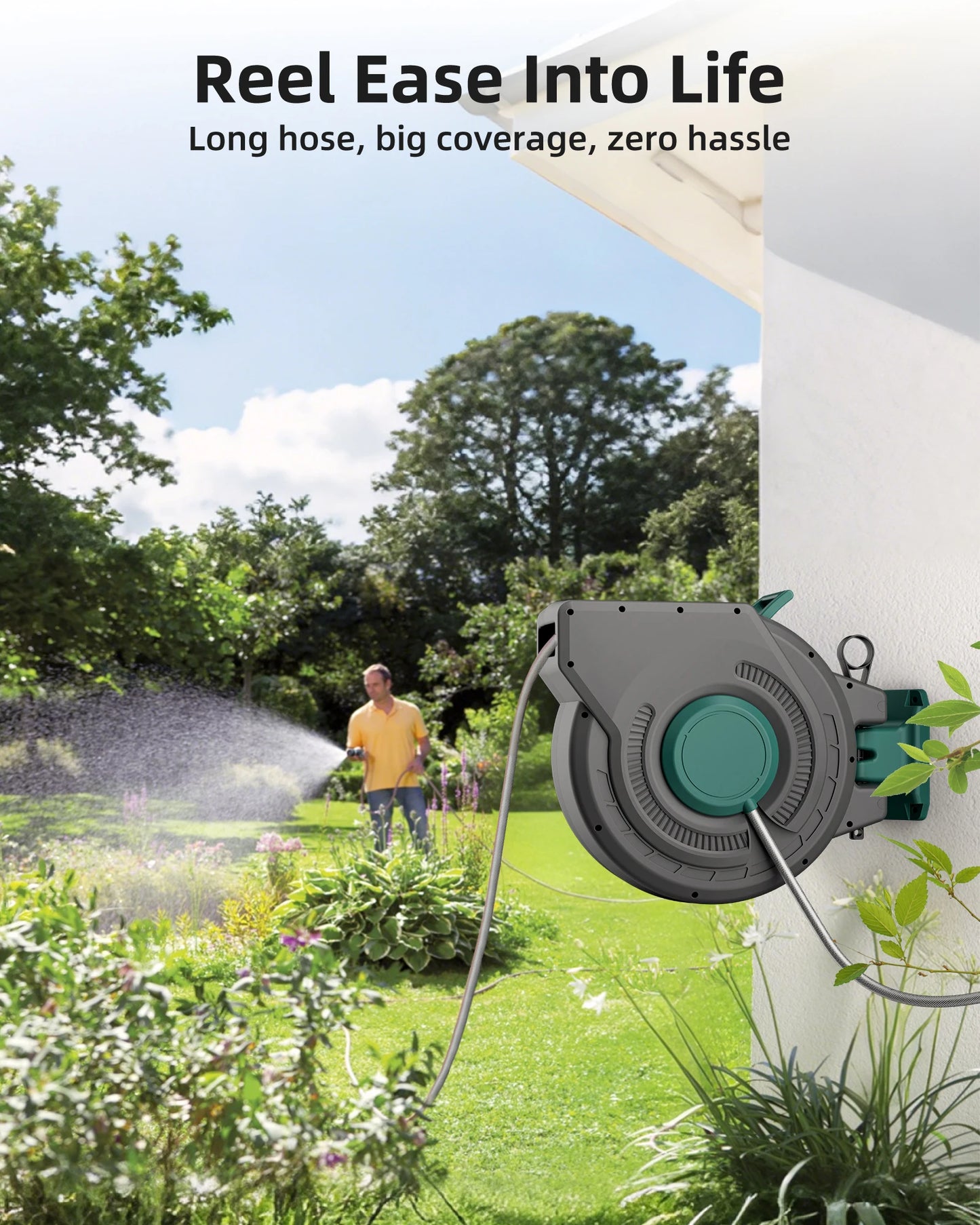 Retractable Garden Hose Reel Wall Mount Auto Rewind Swivel