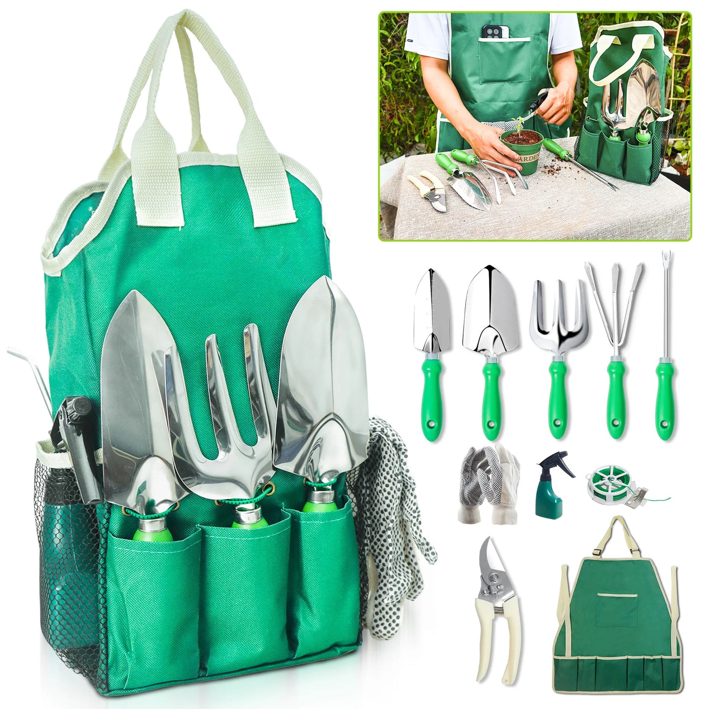 Garden Tool Set With Organizer Handbag For Digging Planting Pruning