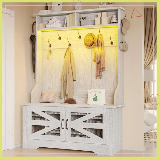 5-In-1 Entryway Bench With Coat Rack And Shoe Storage