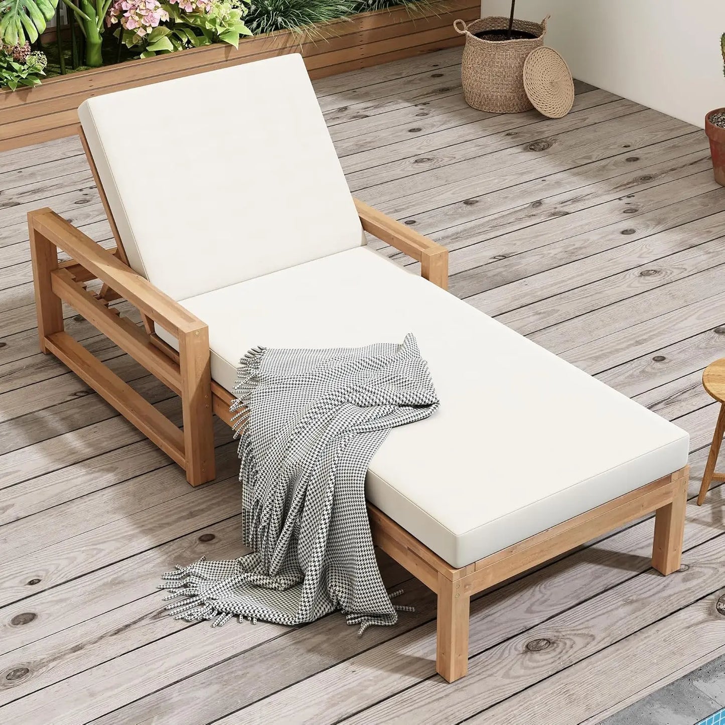 Outdoor 5-Position Adjustable Chaise Lounge Set With Steel Frame Cushions