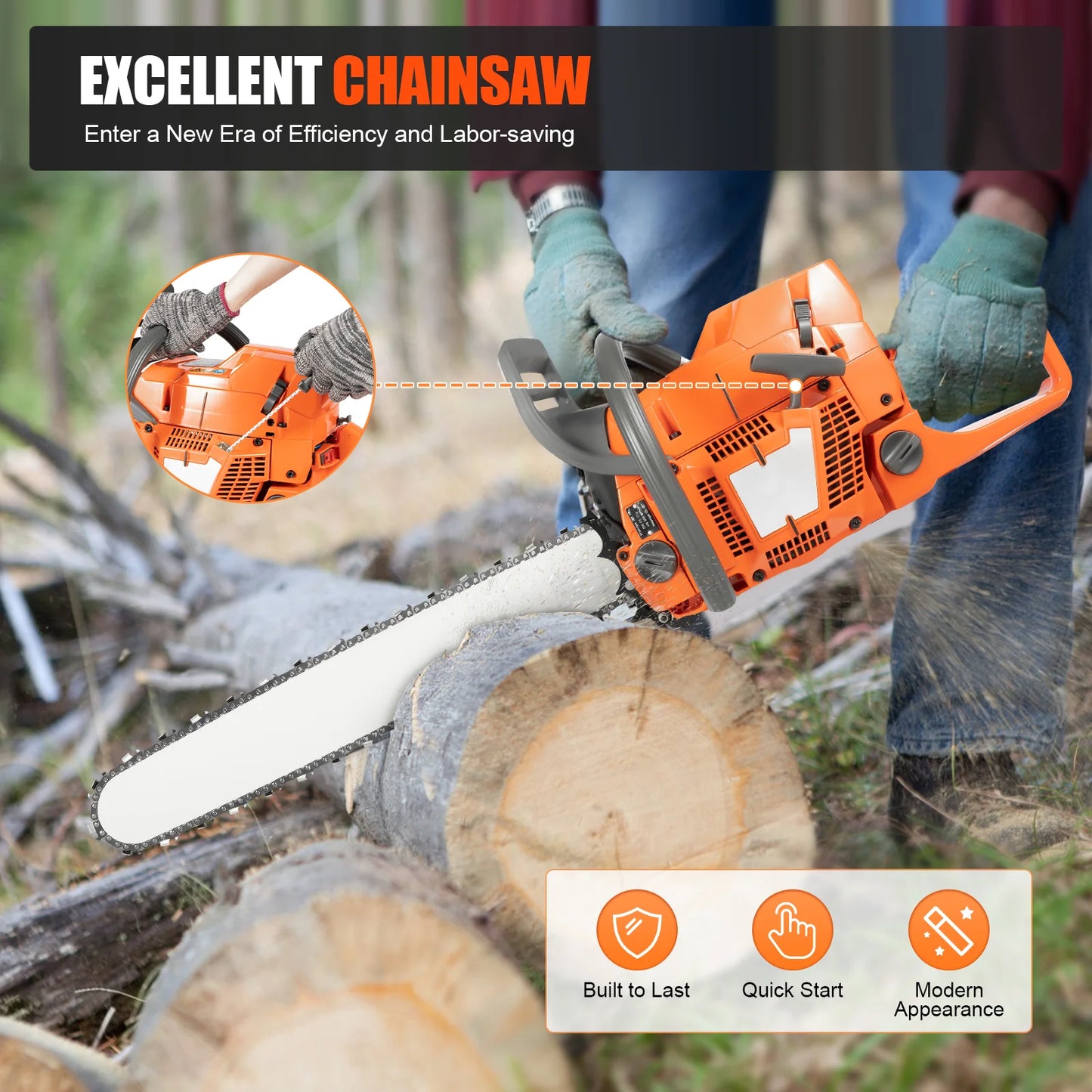 Gasoline Chainsaw 65 To 72cc Two Stroke Pull Start