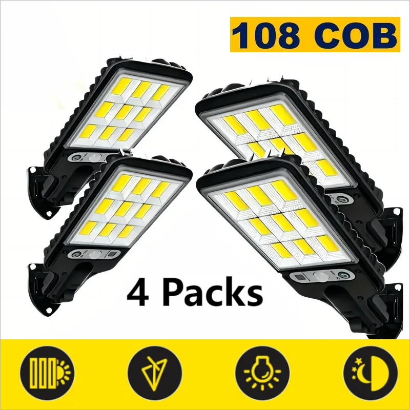 Solar Street Lights 108 COB LED Outdoor With Remote Motion Sensor 3 Modes IP65