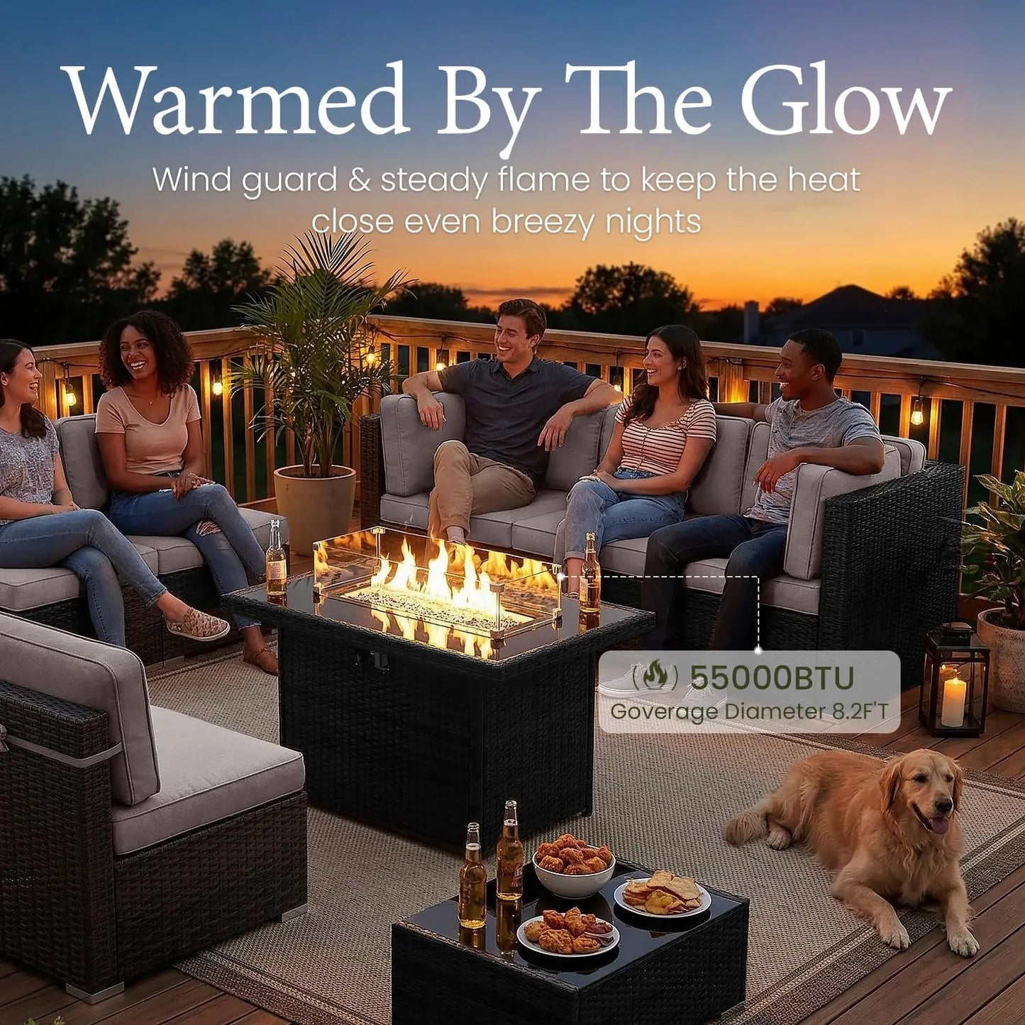 15 Piece Patio Set With Fire Pit Table