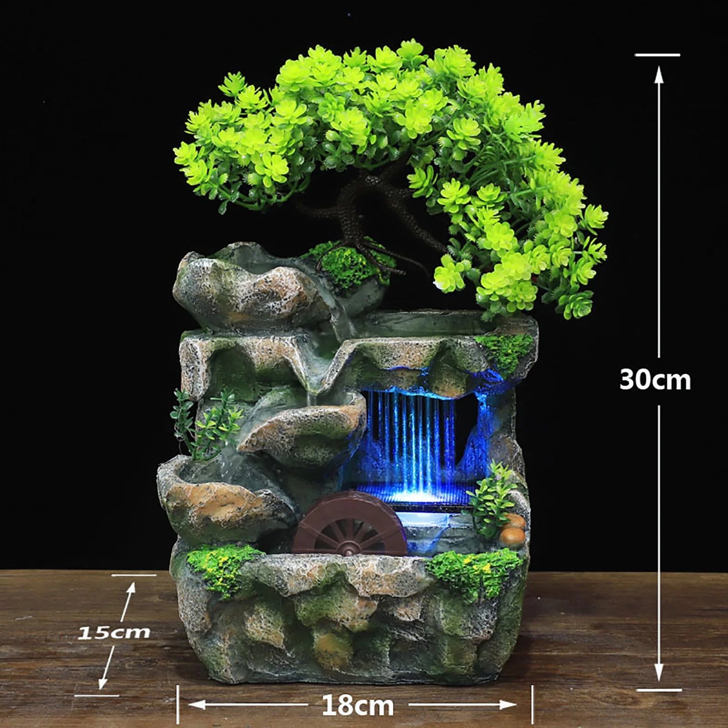 None Desktop Waterfall Fountain With Changing LED Lighting Zen Meditation