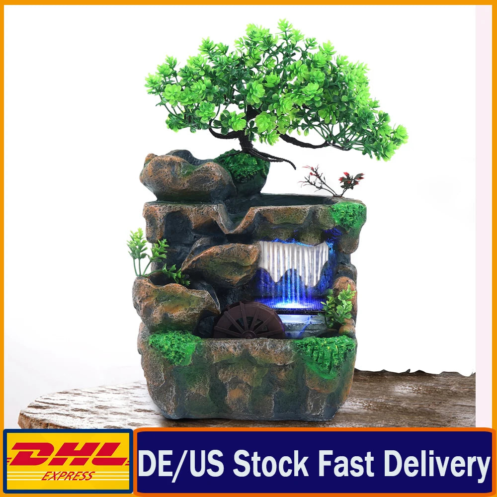 None Desktop Waterfall Fountain With Changing LED Lighting Zen Meditation