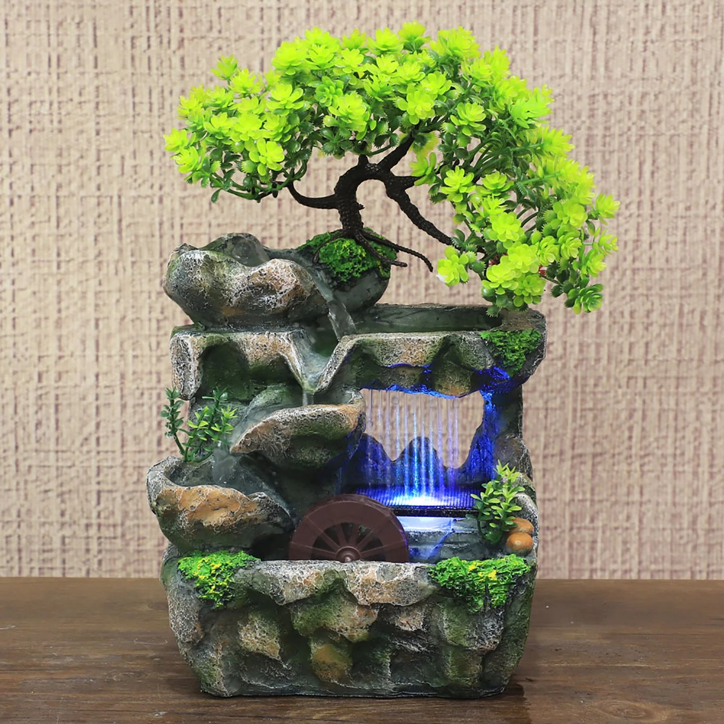 None Desktop Waterfall Fountain With Changing LED Lighting Zen Meditation