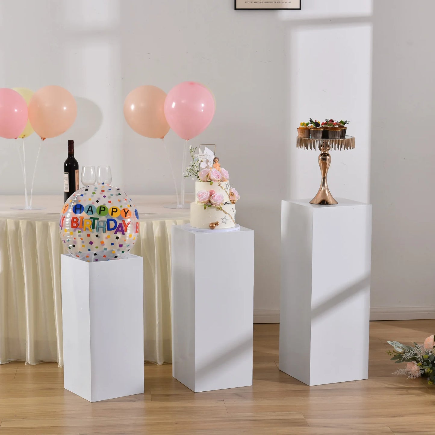 Three Metal Cake Stands for Party and Wedding Displays