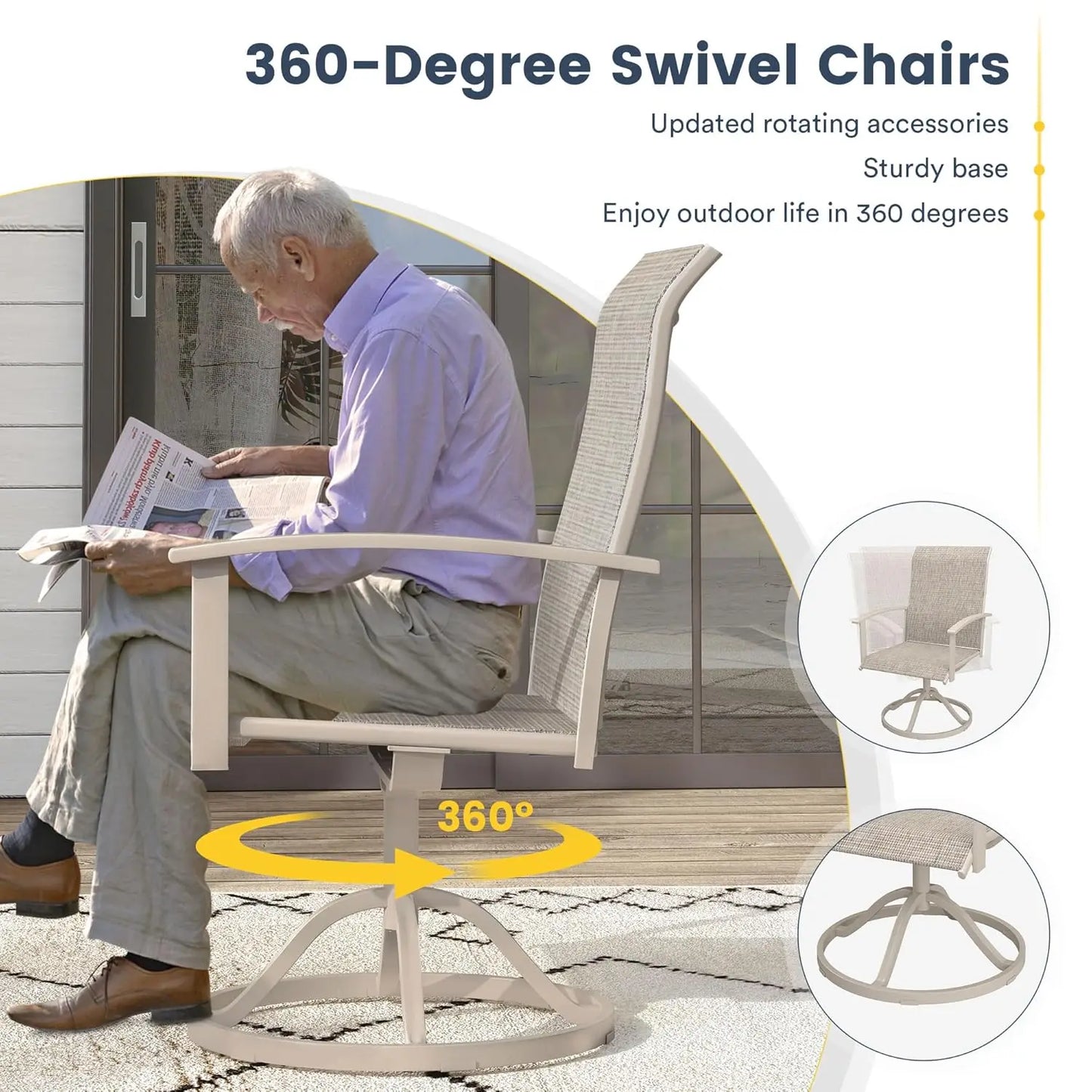 Swivel Textilene Outdoor Patio Chairs Set Of Four Durable