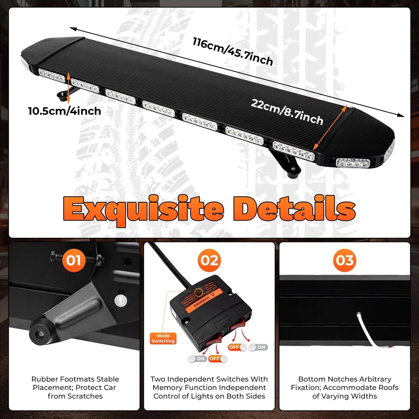 Bymaocar 108 LED Amber White Emergency Light Bar For Construction