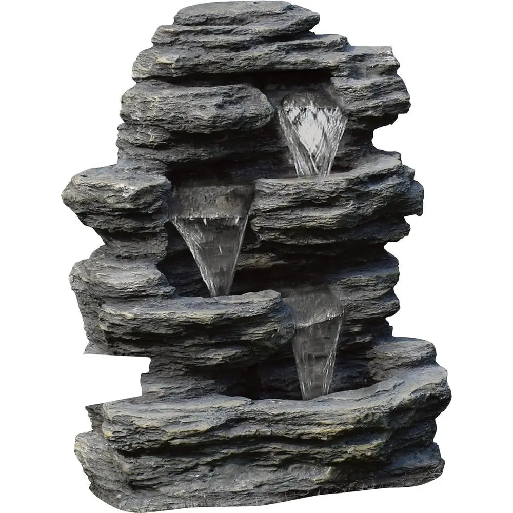 Brown Resin Outdoor Fountain With Cascading Waterfall Stone Look