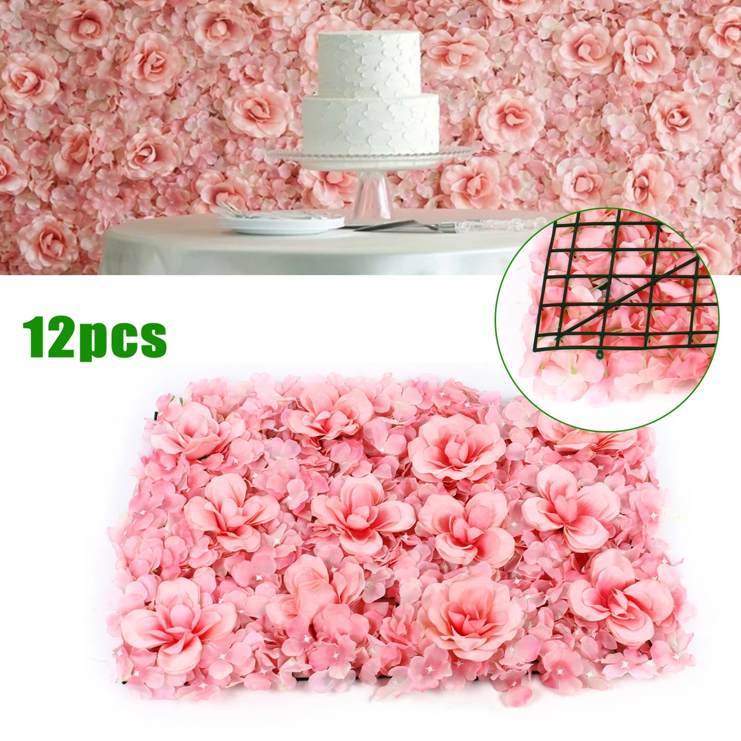 NONECN Roses And Hydrangea Wall Backdrop Panels For Wedding