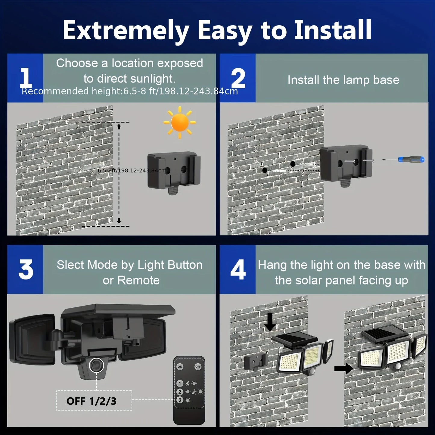 SZRSTH 3-Head Solar Outdoor Light With Motion Sensor Wireless Remote