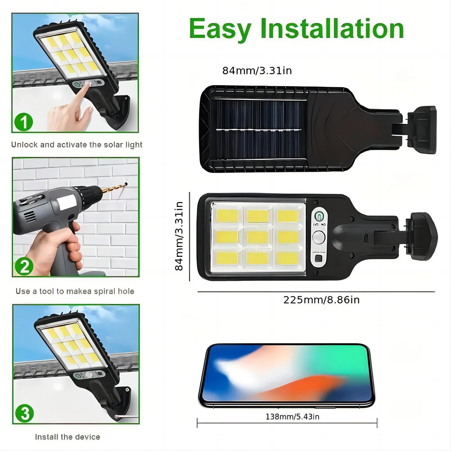 Solar Street Lights 108 COB LED Outdoor With Remote Motion Sensor 3 Modes IP65