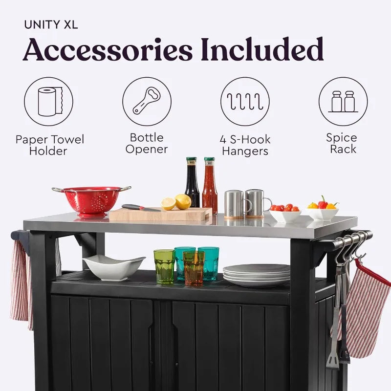 XMSJ Outdoor Rolling Table Cart For Food Prep And Storage