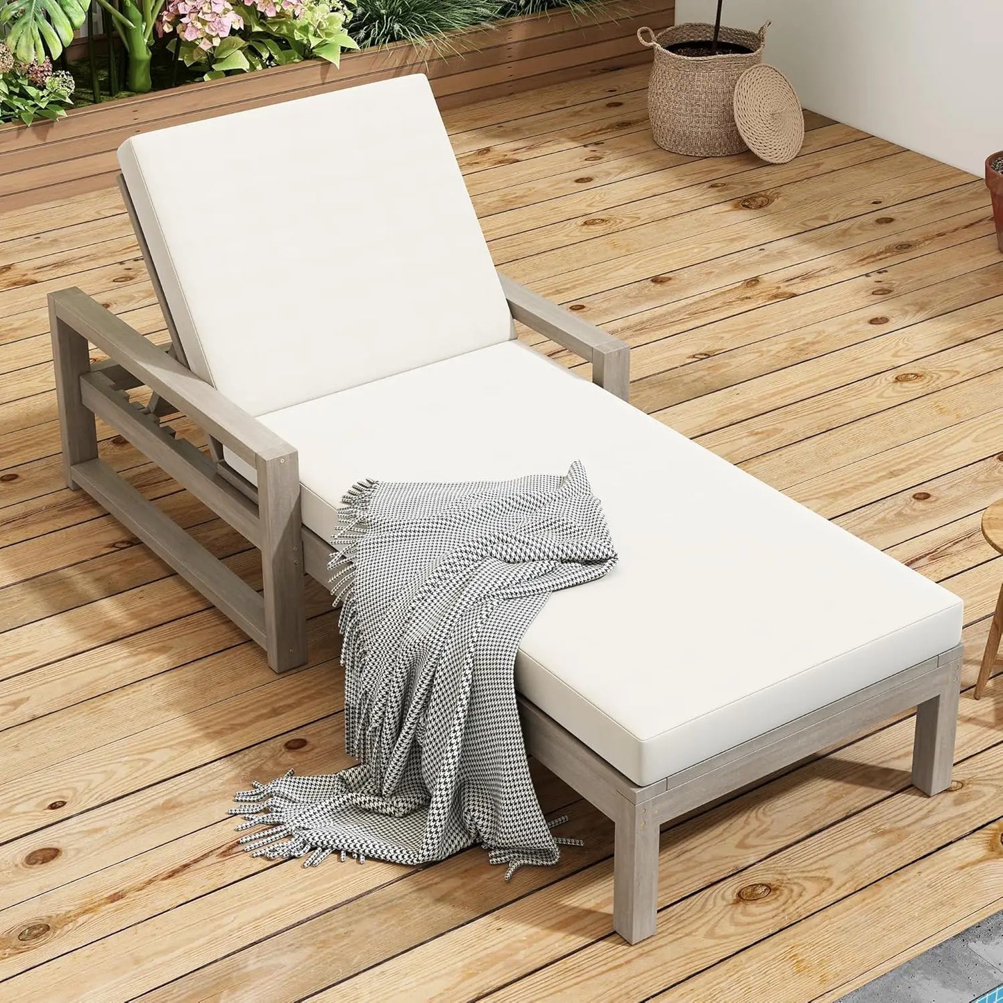 Outdoor 5-Position Adjustable Chaise Lounge Set With Steel Frame Cushions