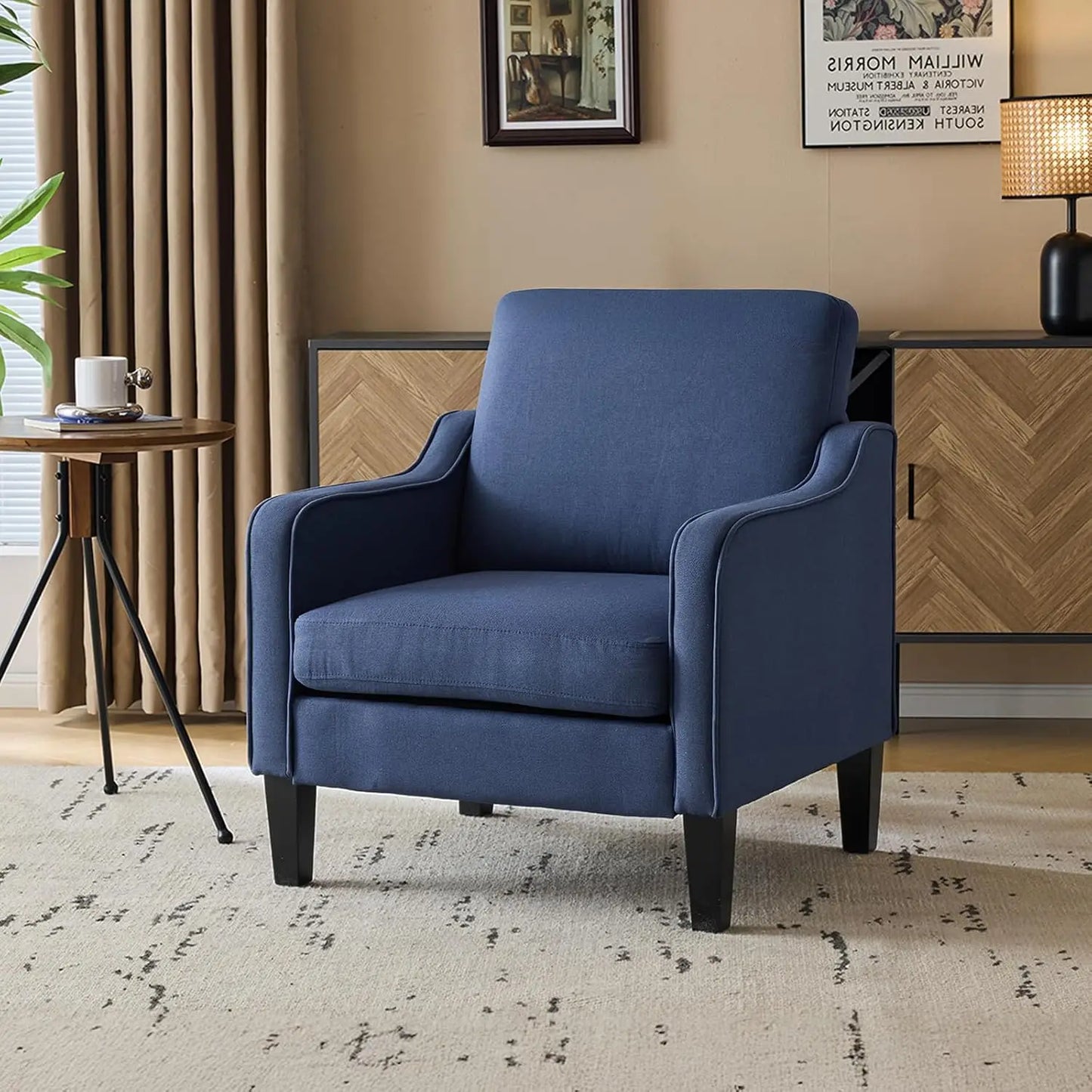 Mid Century Modern Accent Chair Fabric Upholstered Armchair For Living Room