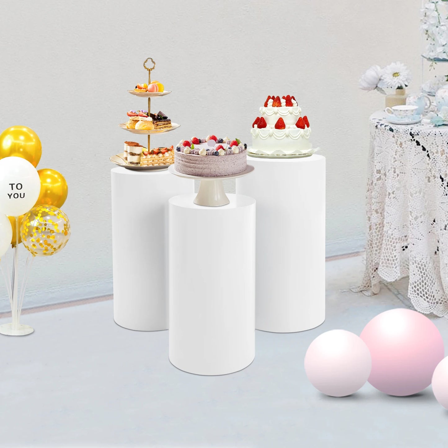 NONECN Freestanding Round Cylinder Pedestal Stand For Wedding Birthday Party