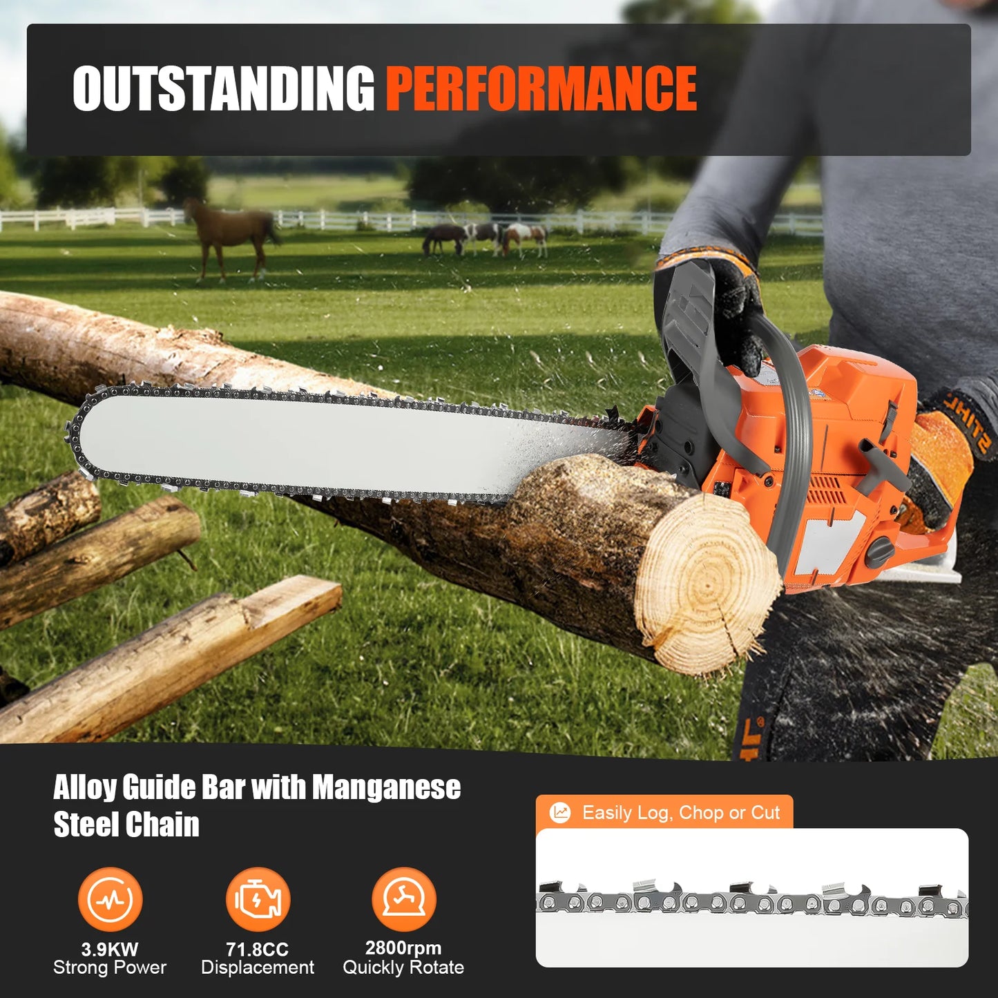 Gasoline Chainsaw 65 To 72cc Two Stroke Pull Start