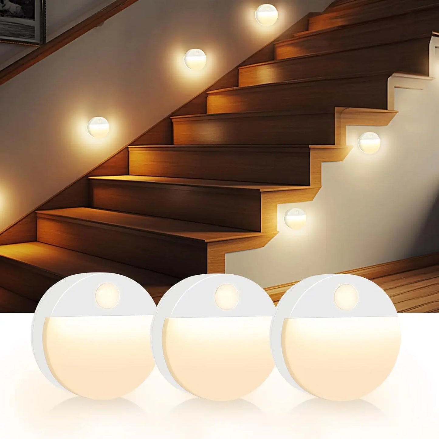 Motion Sensor Stair Lights 3 Pack Battery Operated LED Lamps