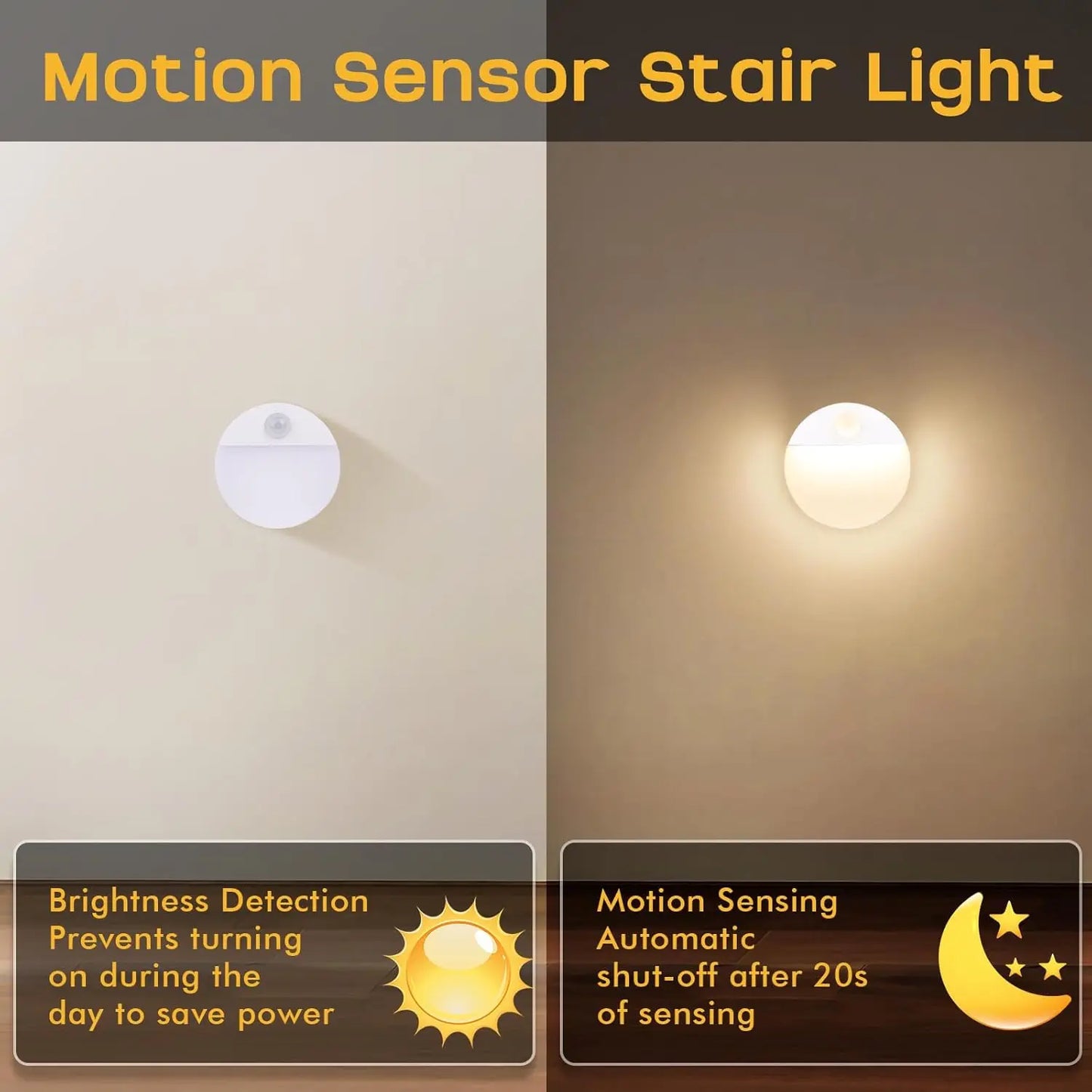 Motion Sensor Stair Lights 3 Pack Battery Operated LED Lamps