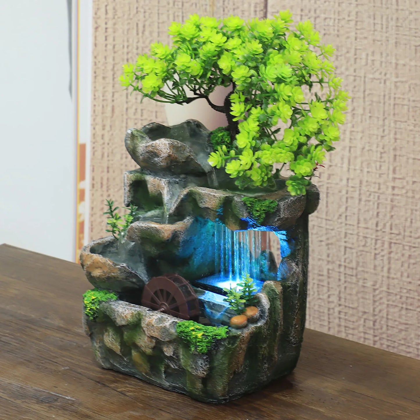 None Desktop Waterfall Fountain With Changing LED Lighting Zen Meditation