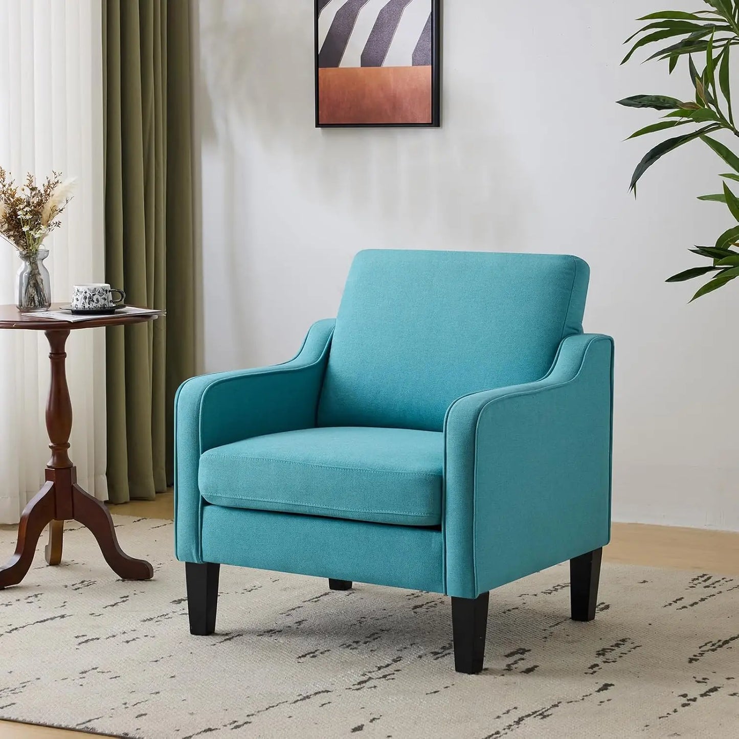 Mid Century Modern Accent Chair Fabric Upholstered Armchair For Living Room