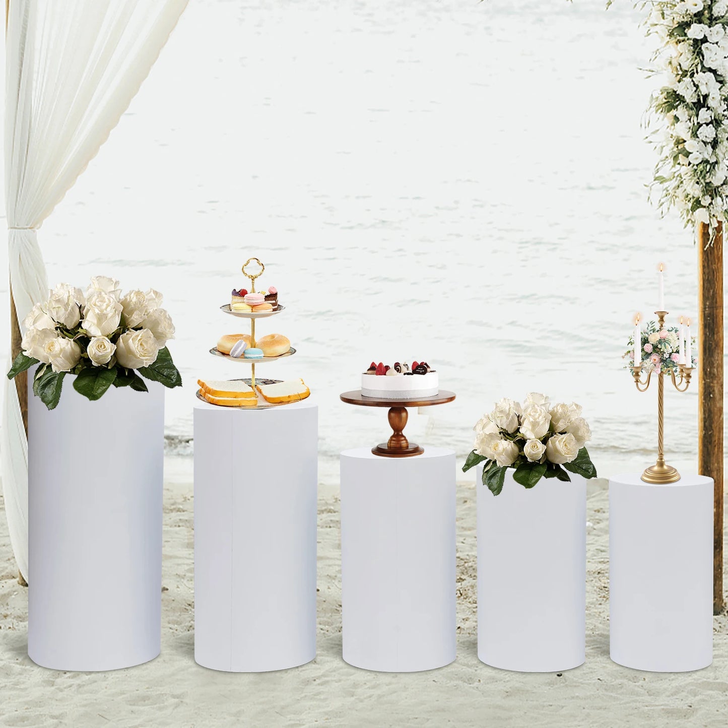 NONECN Freestanding Round Cylinder Pedestal Stand For Wedding Birthday Party