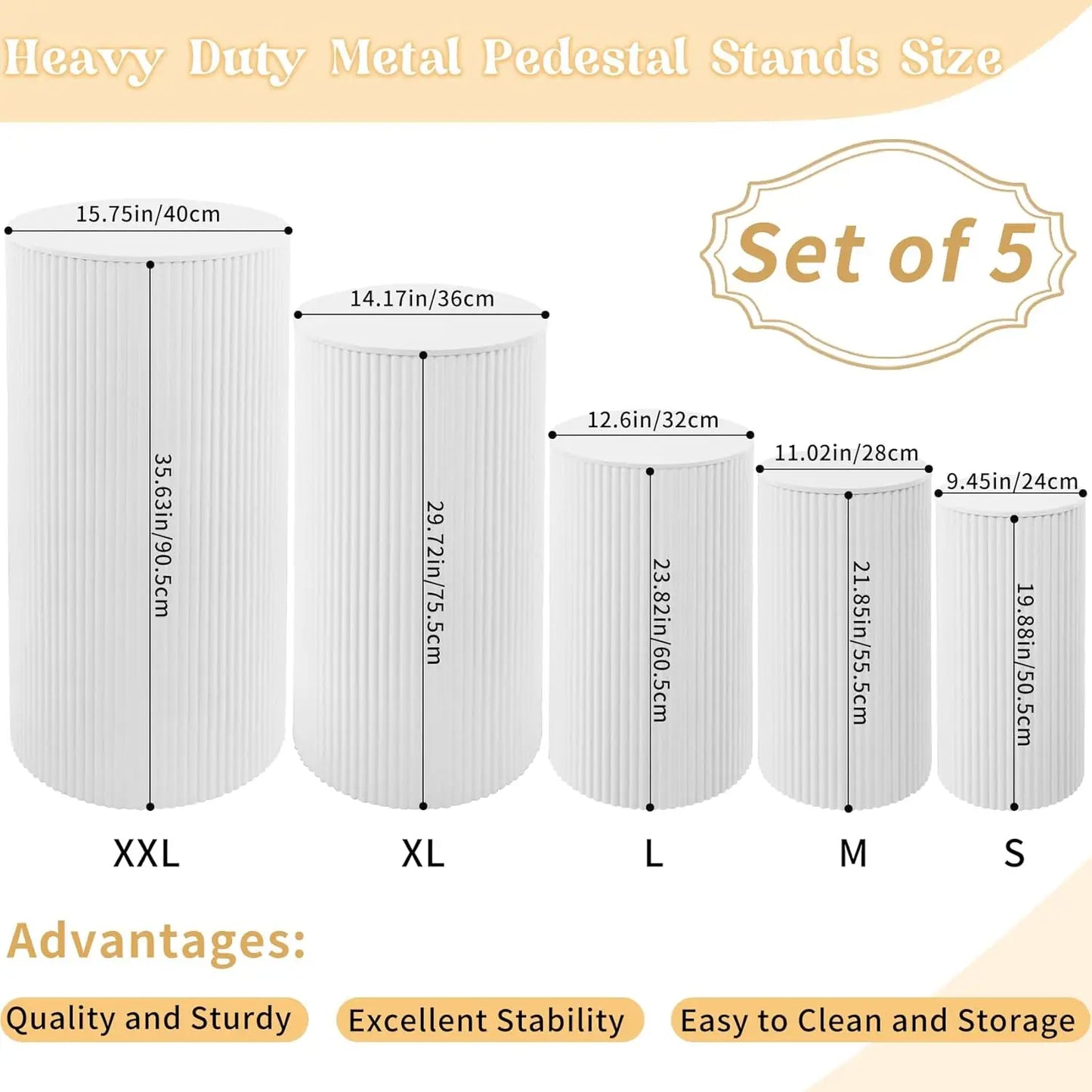 Metal Pleated Cylinder Pedestal Stands 5-Piece Set