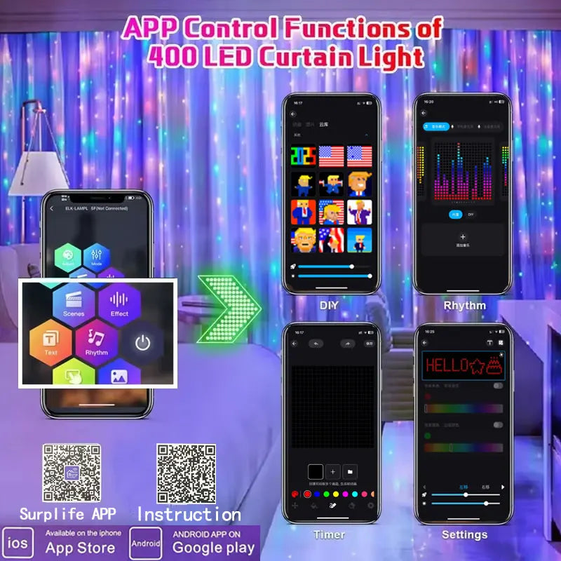 GCTECHING 400 LED Smart Curtain Lights With App Control