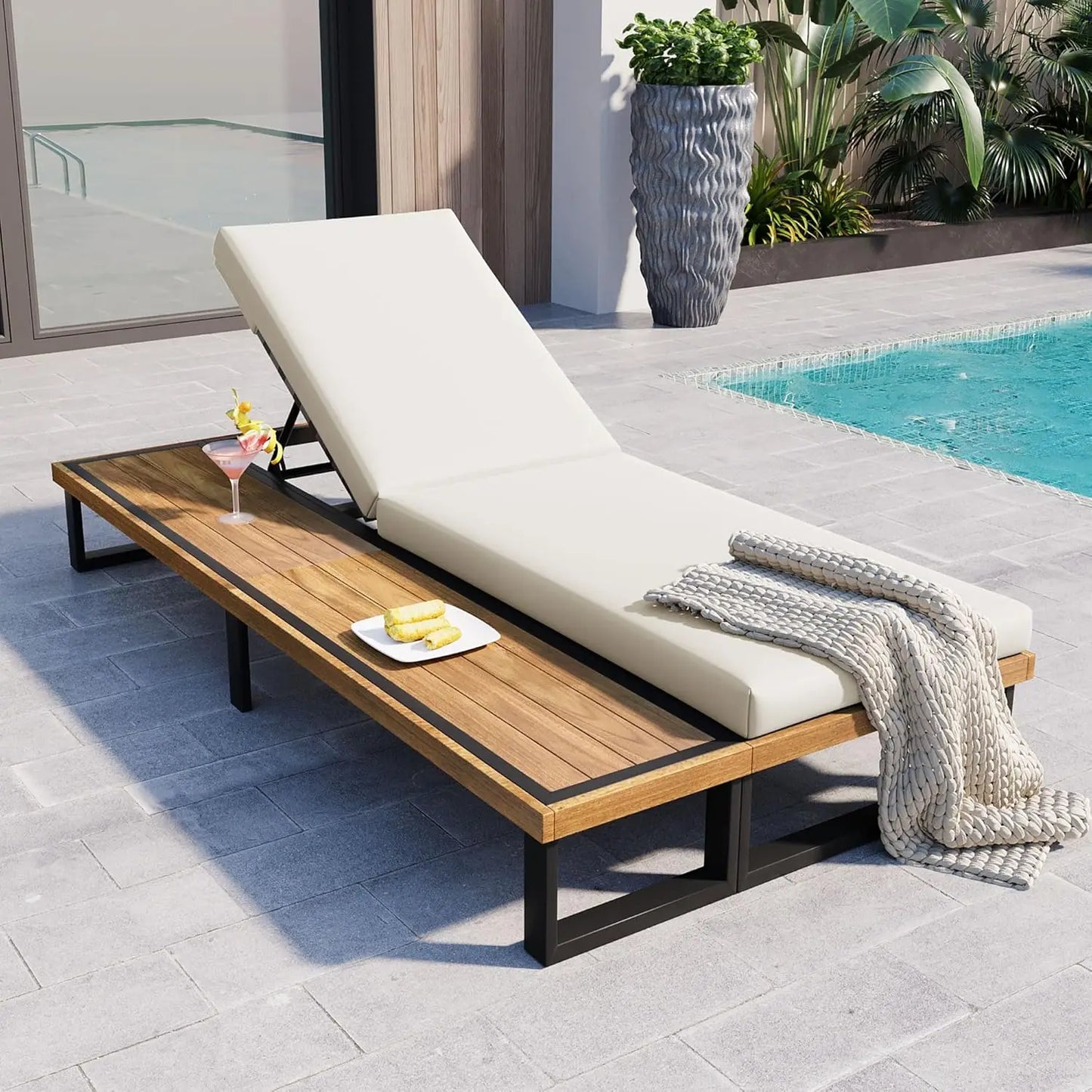 Outdoor 5-Position Adjustable Chaise Lounge Set With Steel Frame Cushions
