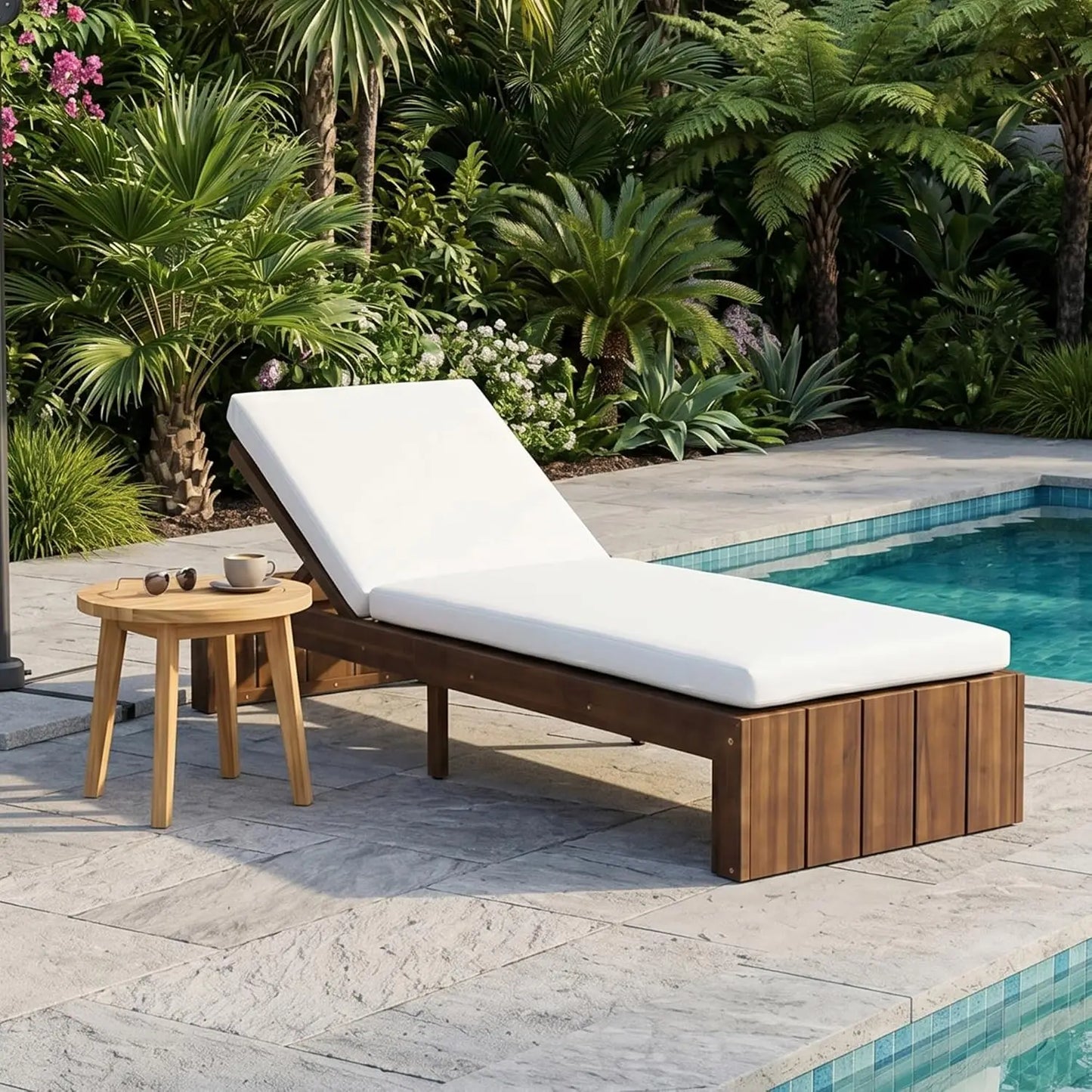 Outdoor 5-Position Adjustable Chaise Lounge Set With Steel Frame Cushions