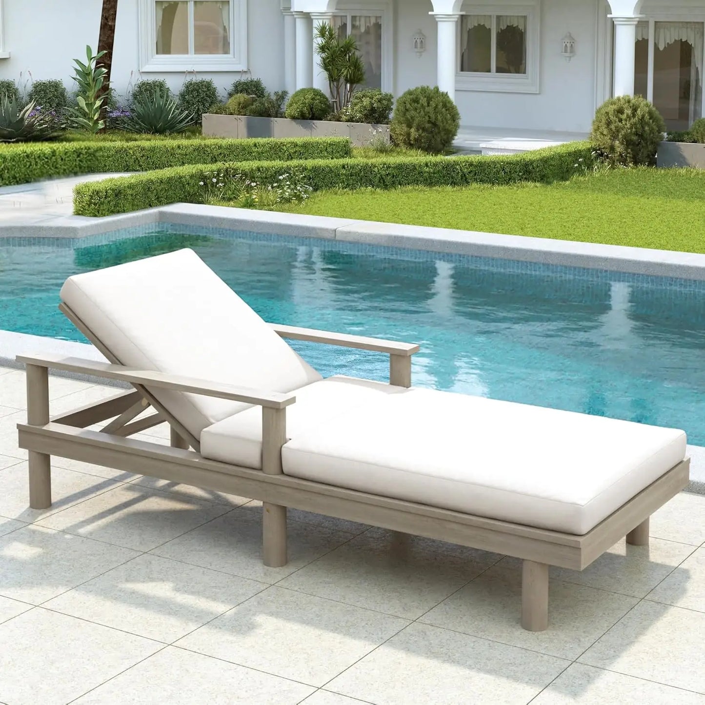 Outdoor 5-Position Adjustable Chaise Lounge Set With Steel Frame Cushions