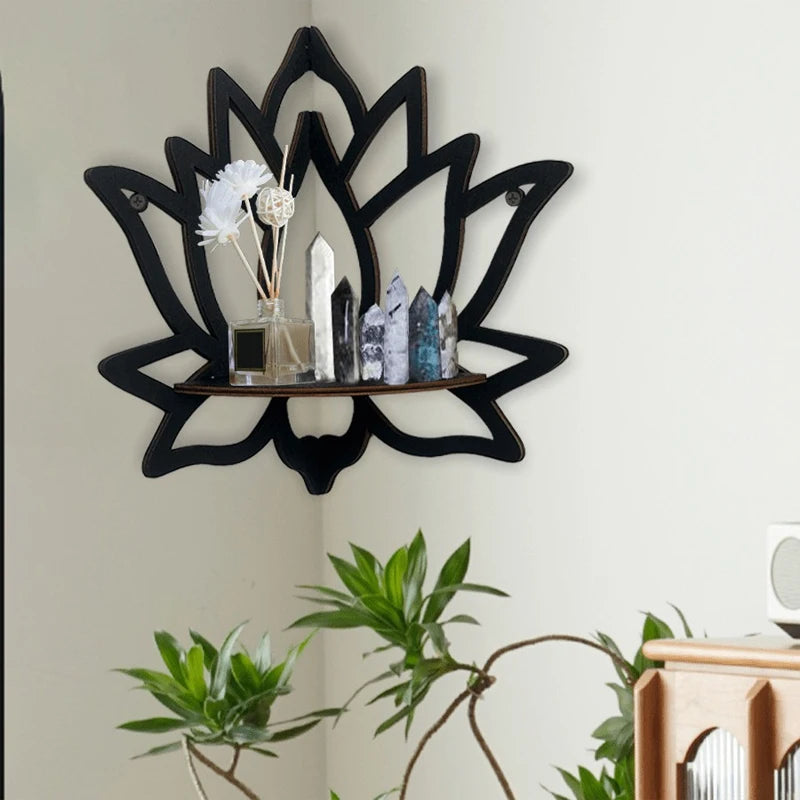 Wooden Lotus Hollow Decorative Rack Aromatherapy Organizer Wall Shelf
