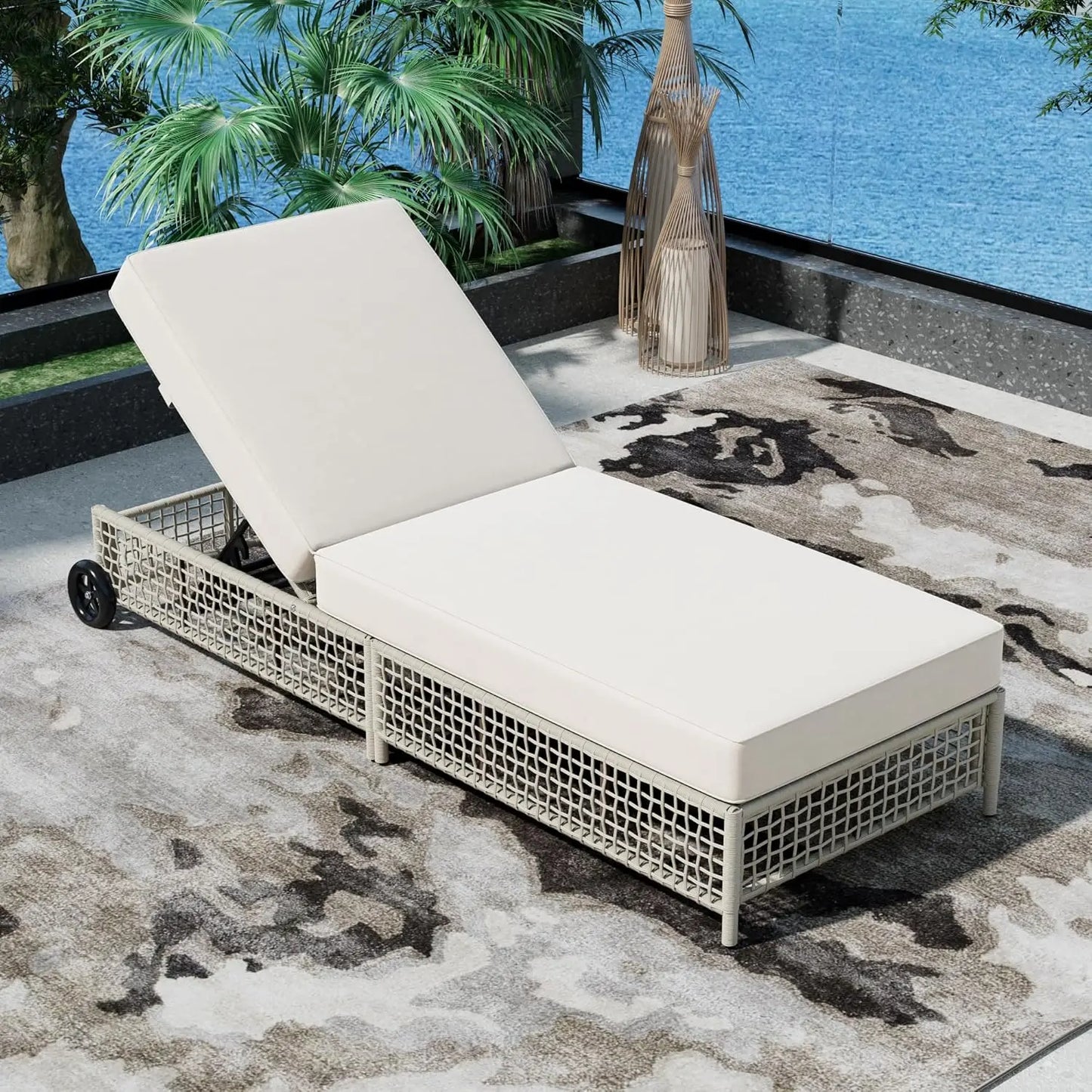 Outdoor 5-Position Adjustable Chaise Lounge Set With Steel Frame Cushions