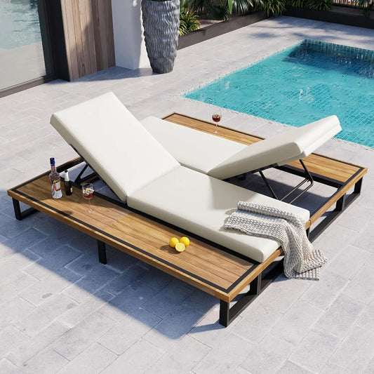 Outdoor 5-Position Adjustable Chaise Lounge Set With Steel Frame Cushions
