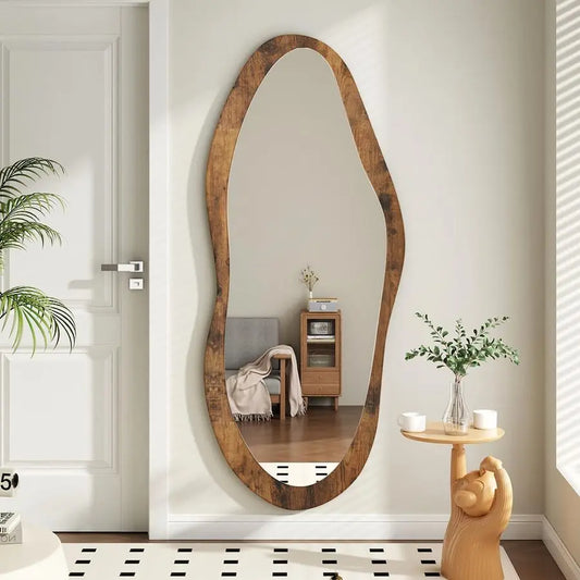 Wood Framed Mirror With Irregular Vintage Frame Wall