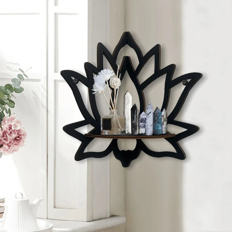 Wooden Lotus Hollow Decorative Rack Aromatherapy Organizer Wall Shelf