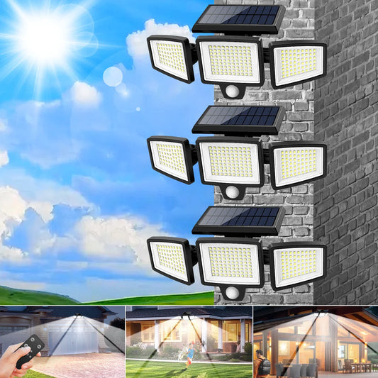 SZRSTH Solar Outdoor Light Three Head Motion Sensor Remote