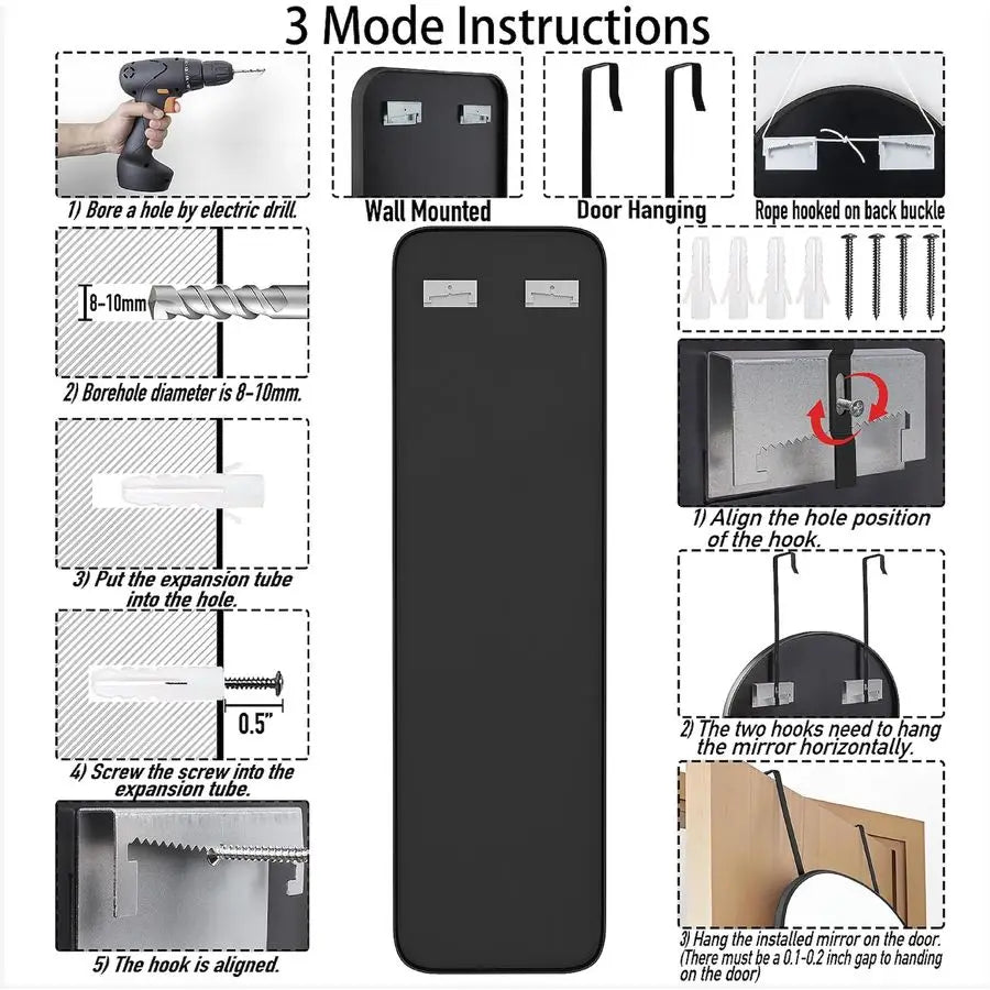 Rectangular Full Body Mirror Wall Mounted Door Hanging Entryway