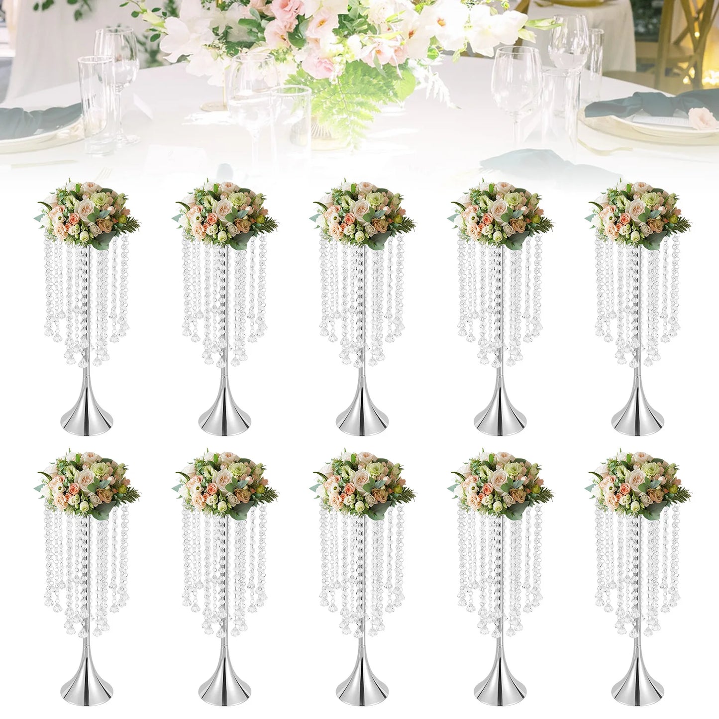 Elegant Acrylic Crystal Flower Centerpieces Set Of 10