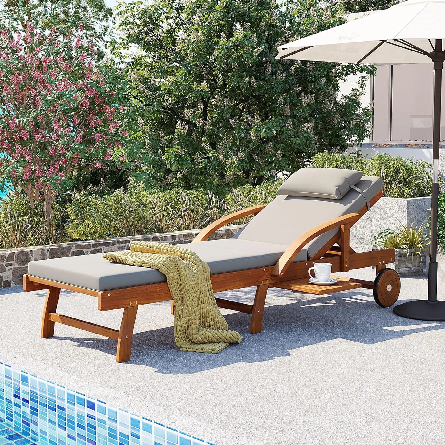 Outdoor 5-Position Adjustable Chaise Lounge Set With Steel Frame Cushions