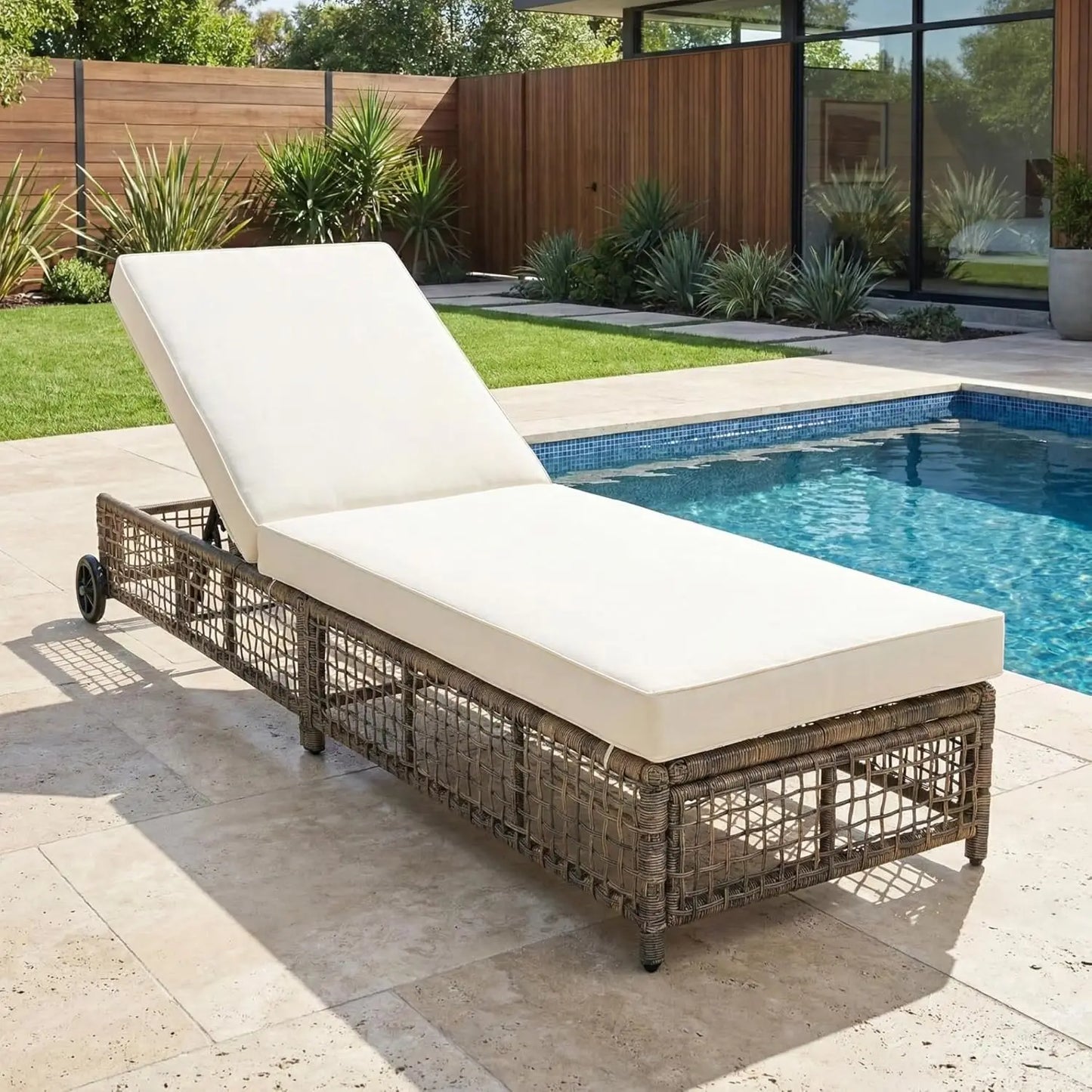 Outdoor 5-Position Adjustable Chaise Lounge Set With Steel Frame Cushions