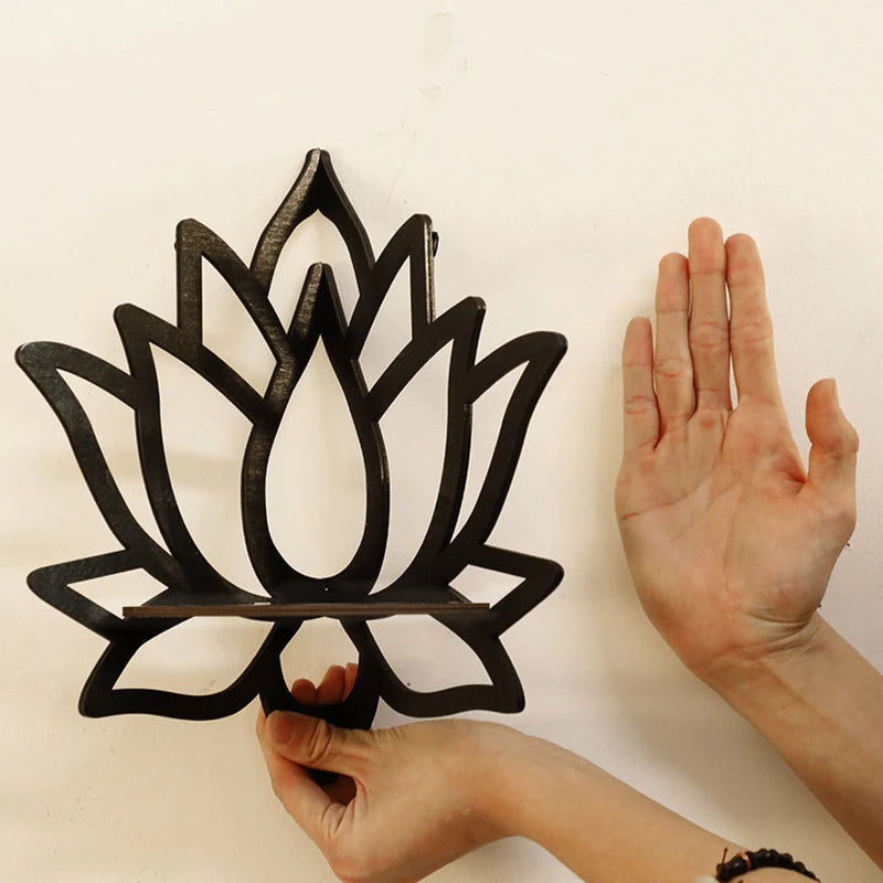 Wooden Lotus Hollow Decorative Rack Aromatherapy Organizer Wall Shelf